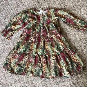 EUC Kate Quinn 3T green hollyhock long sleeve prairie dress